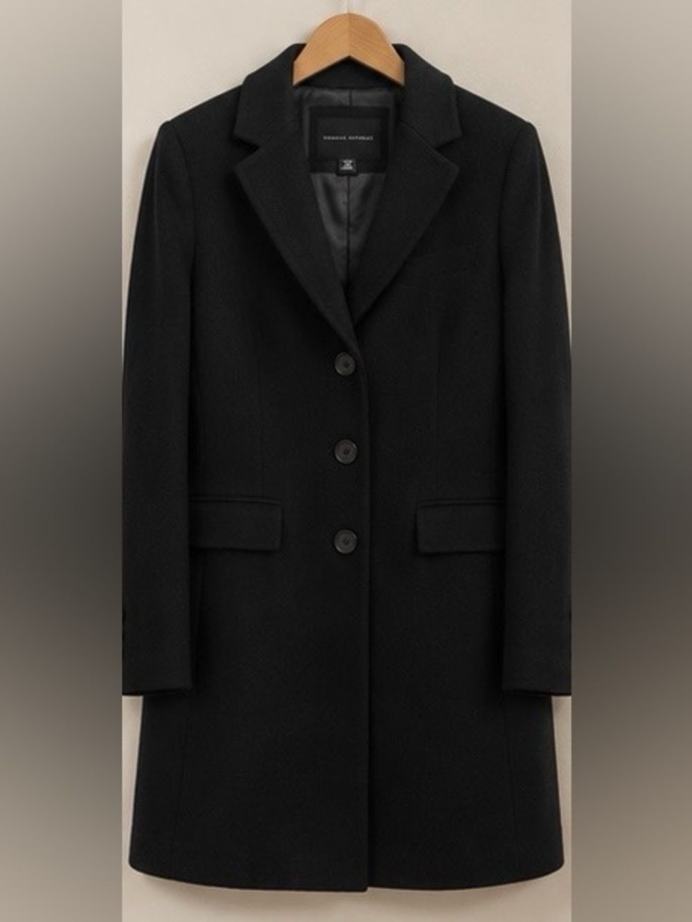 Banana Republic Petite S 100% Wool Black Tailored Long Coat Classic - Picture 4 of 11